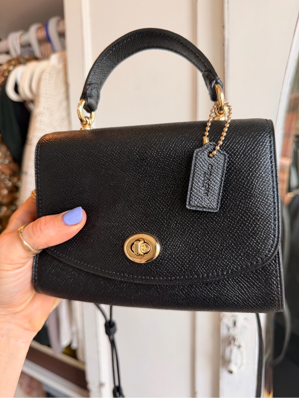 Coach Mini Black Top-Handle Crossbody Bag with Gold Hardware - Picture 3 of 5